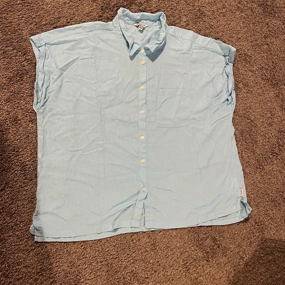 Orvis Women’s Beachy Blue S/S Linen Blend Button Up Collared Shirt Size 2XL - Picture 2 of 7